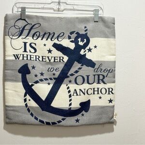 FJTZ Burlap Pillow Cover HOME IS WHEREVER YOU DROP YOUR ANCHOR Ivory Blue 17X17